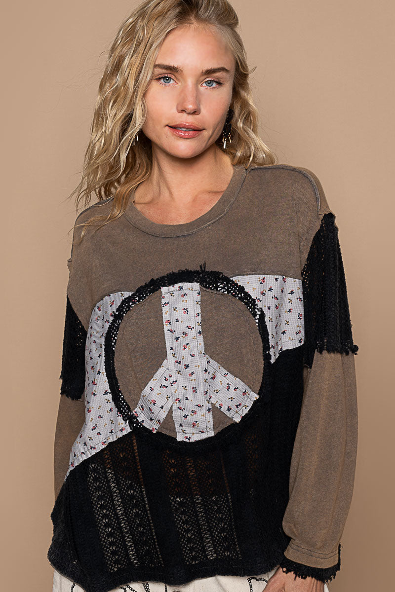 Oversized Peace Sign Top in Charcoal