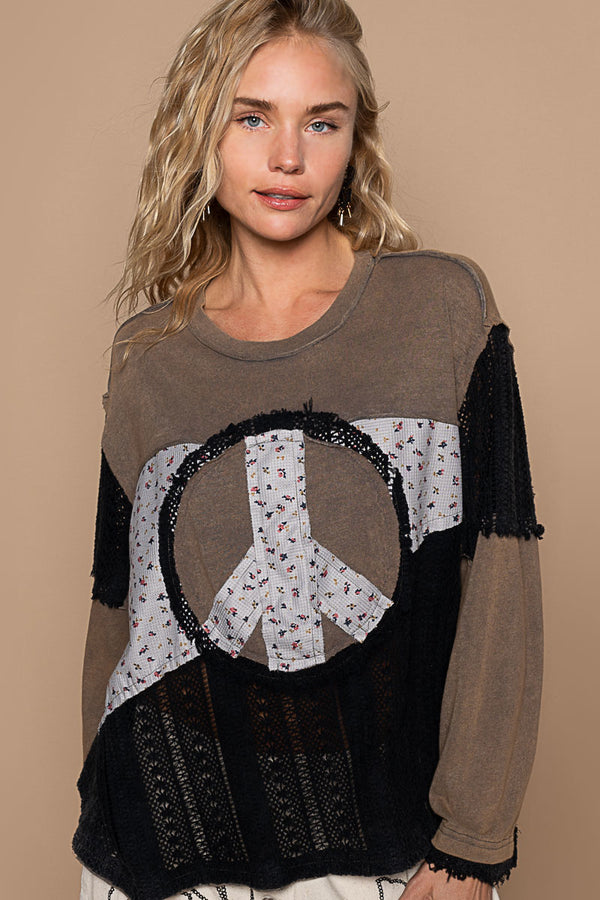 Oversized Peace Sign Top in Charcoal