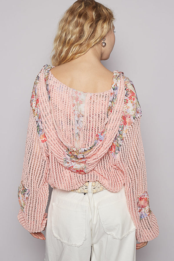 Floral Hoodie Top in Peach