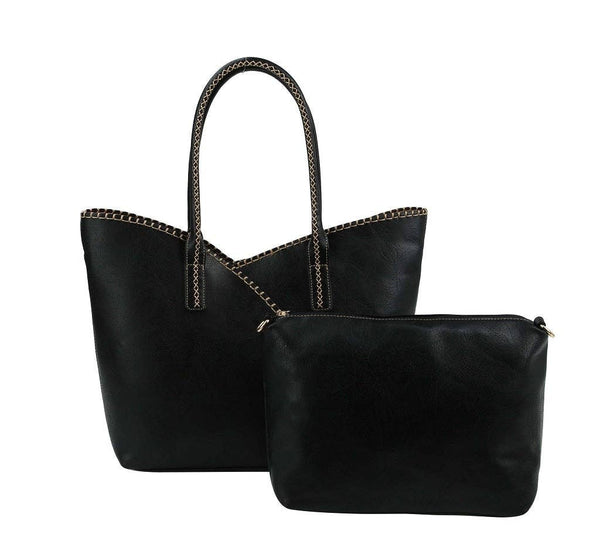 Stitch Trim Detail Tote Bag in Beige