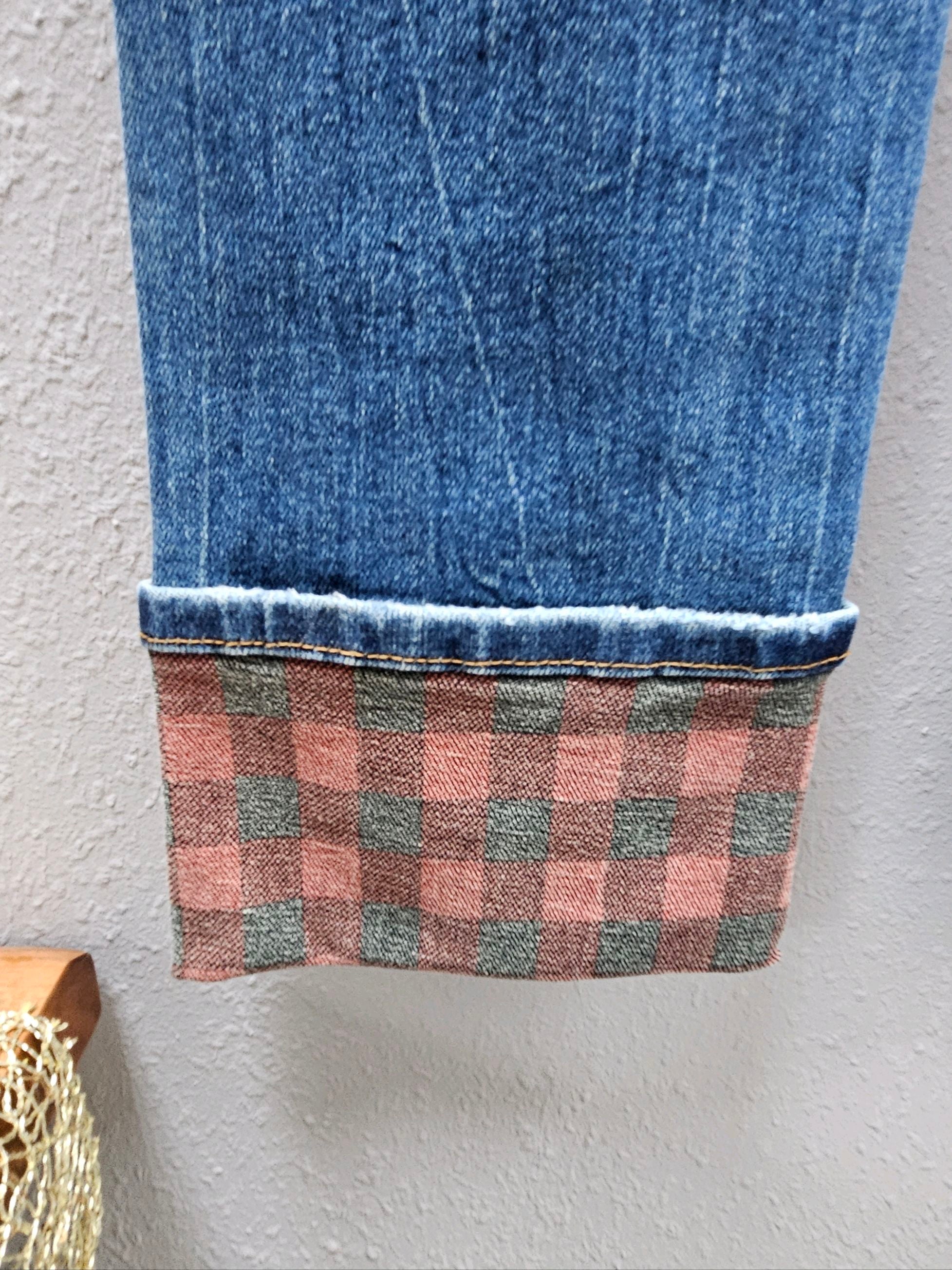 JB Plaid Print Cuff Straight Leg Jean