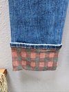 JB Plaid Print Cuff Straight Leg Jean