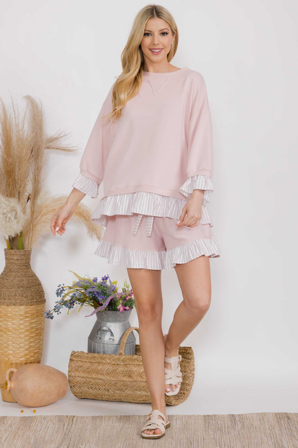 Ruffle Trim Top in Baby Blue