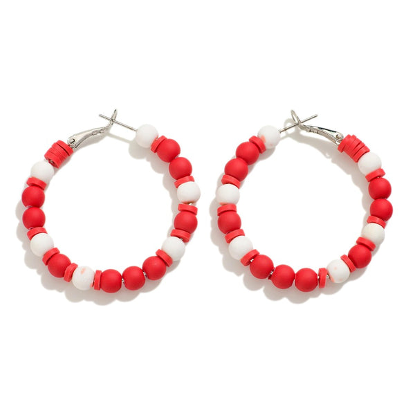 Beaded Hoop Earring Blue/White