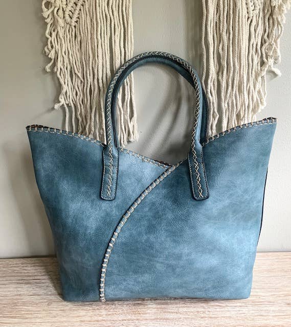 Stitch Trim Detail Tote Bag in Beige