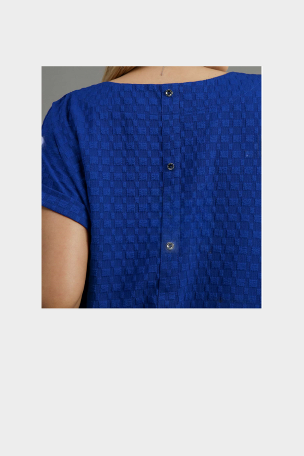 Texture Jacquard Boxy Cut Top with Back Buttons