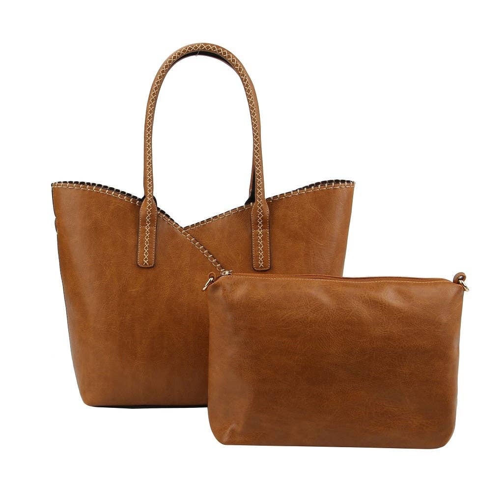 Stitch Trim Detail Tote Bag in Beige