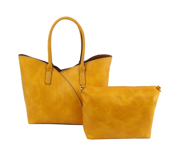 Stitch Trim Detail Tote Bag in Beige