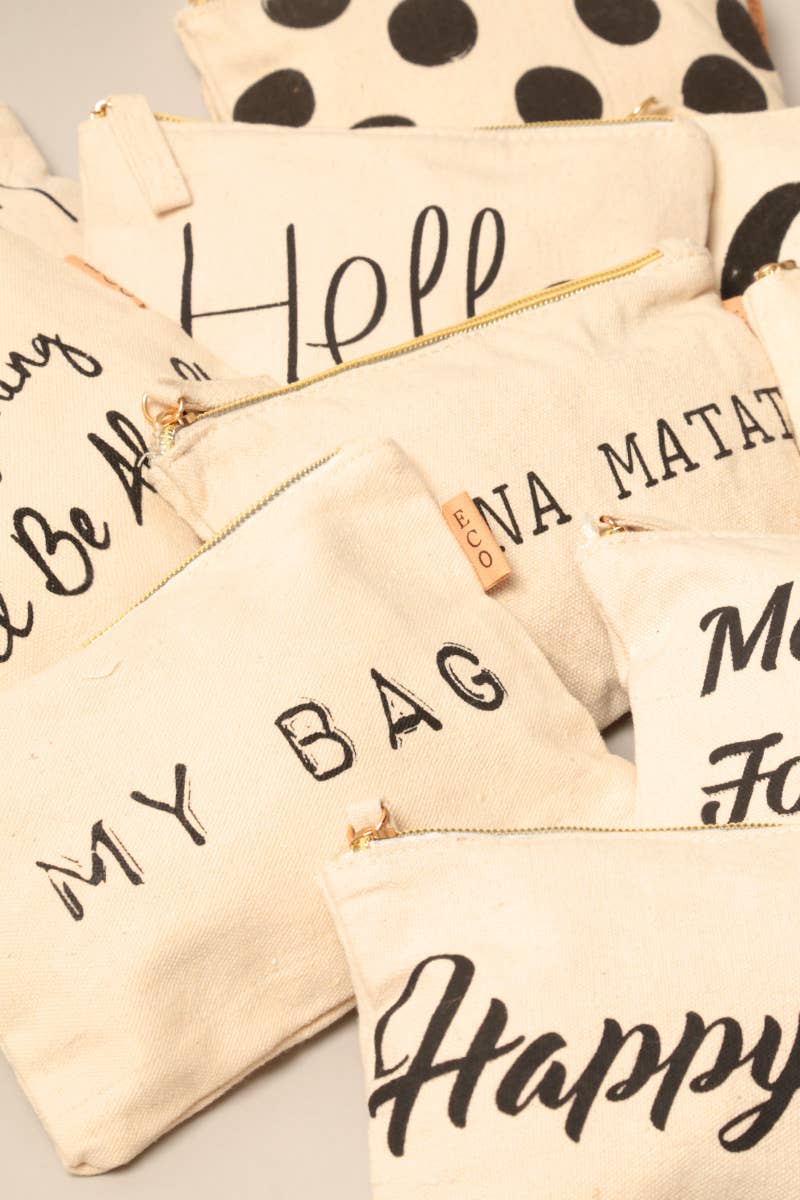 Multi Lettering Cotton Canvas Eco Pouch Bags: One Size / PCH026