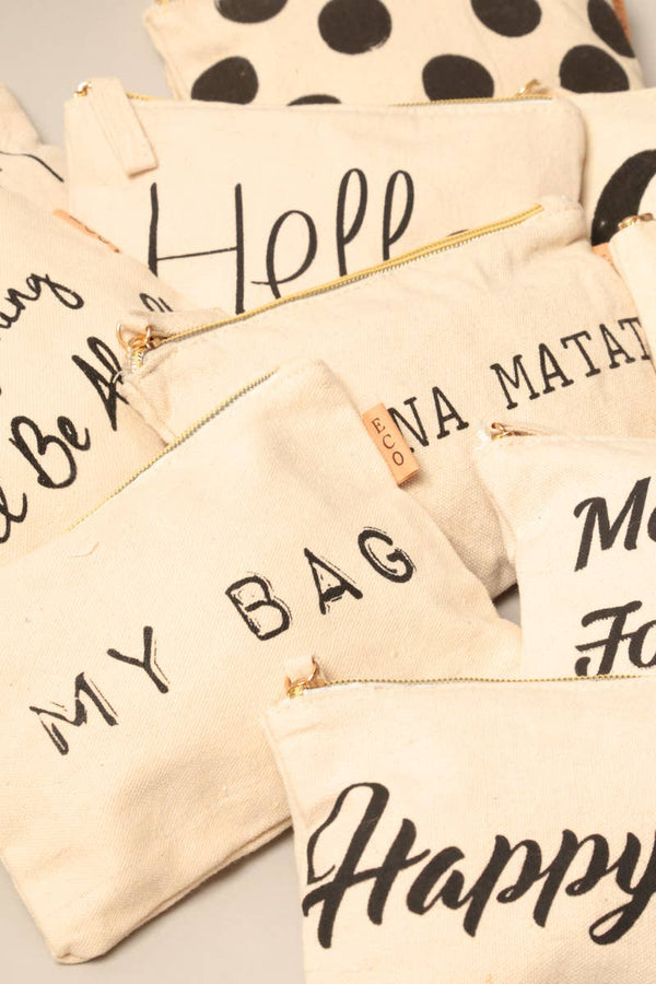 Multi Lettering Cotton Canvas Eco Pouch Bags: One Size / PCH026