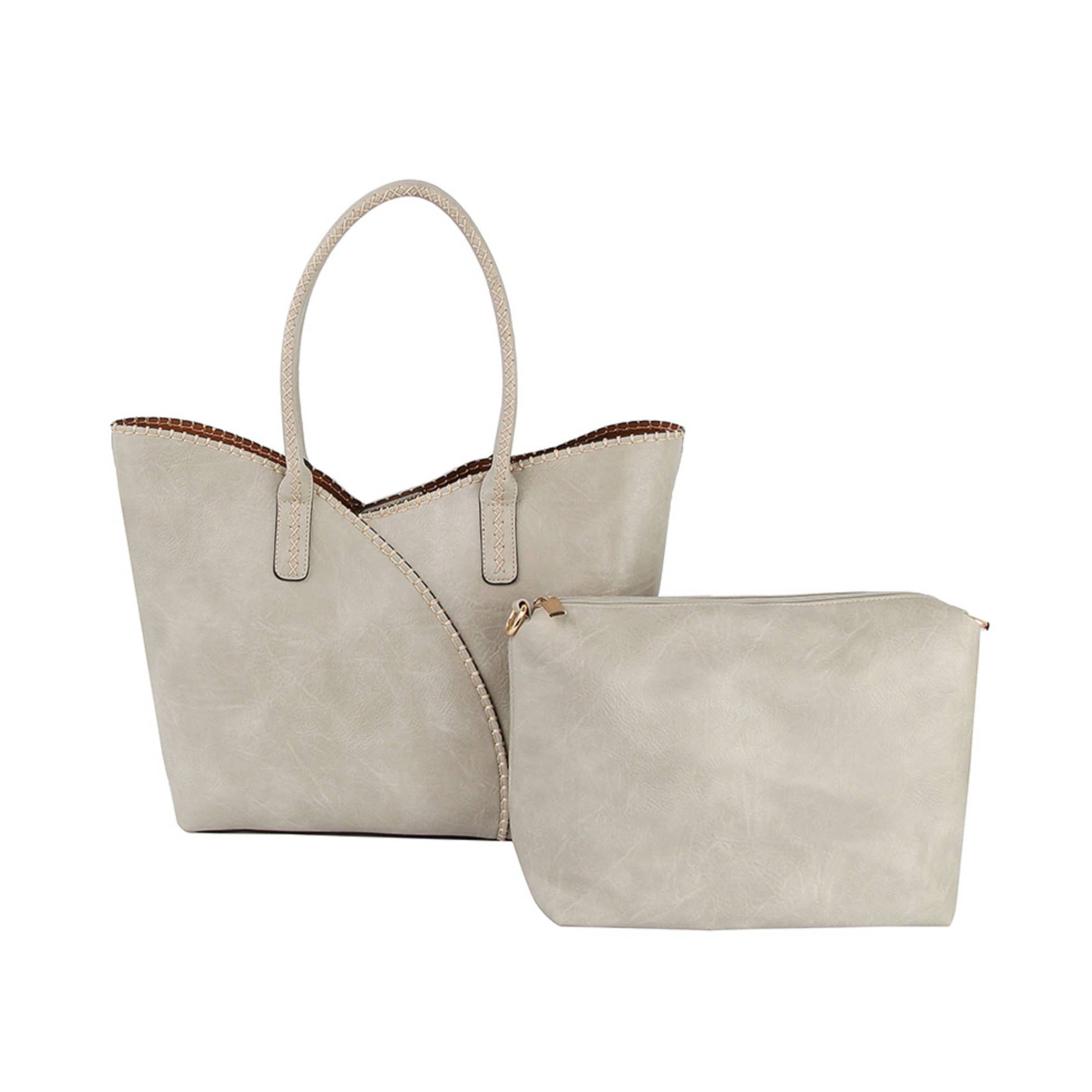 Stitch Trim Detail Tote Bag in Beige