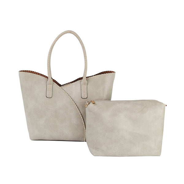 Stitch Trim Detail Tote Bag in Beige