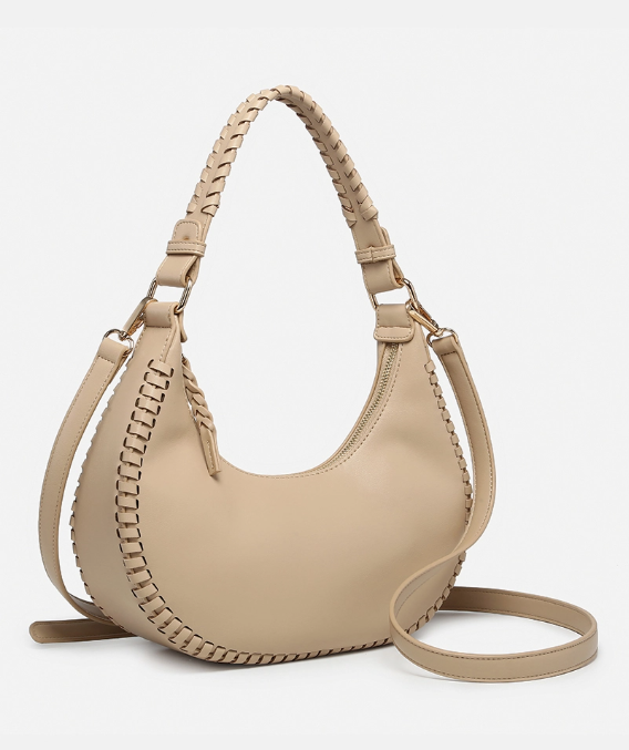 Aria Whipstitch Crescent Shoulder Bag in Lt Taupe