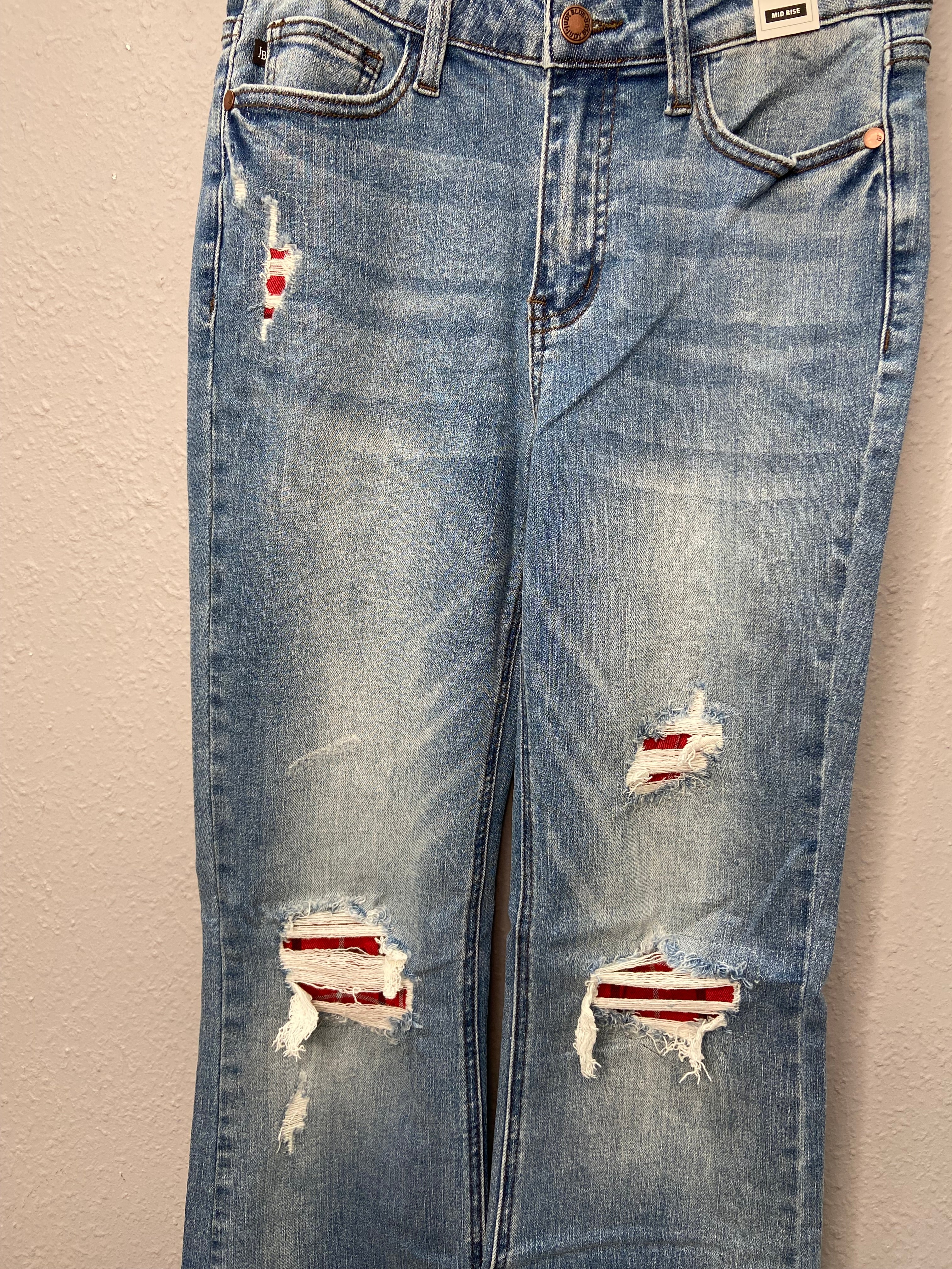 JB Plaid Patch Bootcut Jean