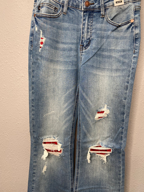 JB Plaid Patch Bootcut Jean