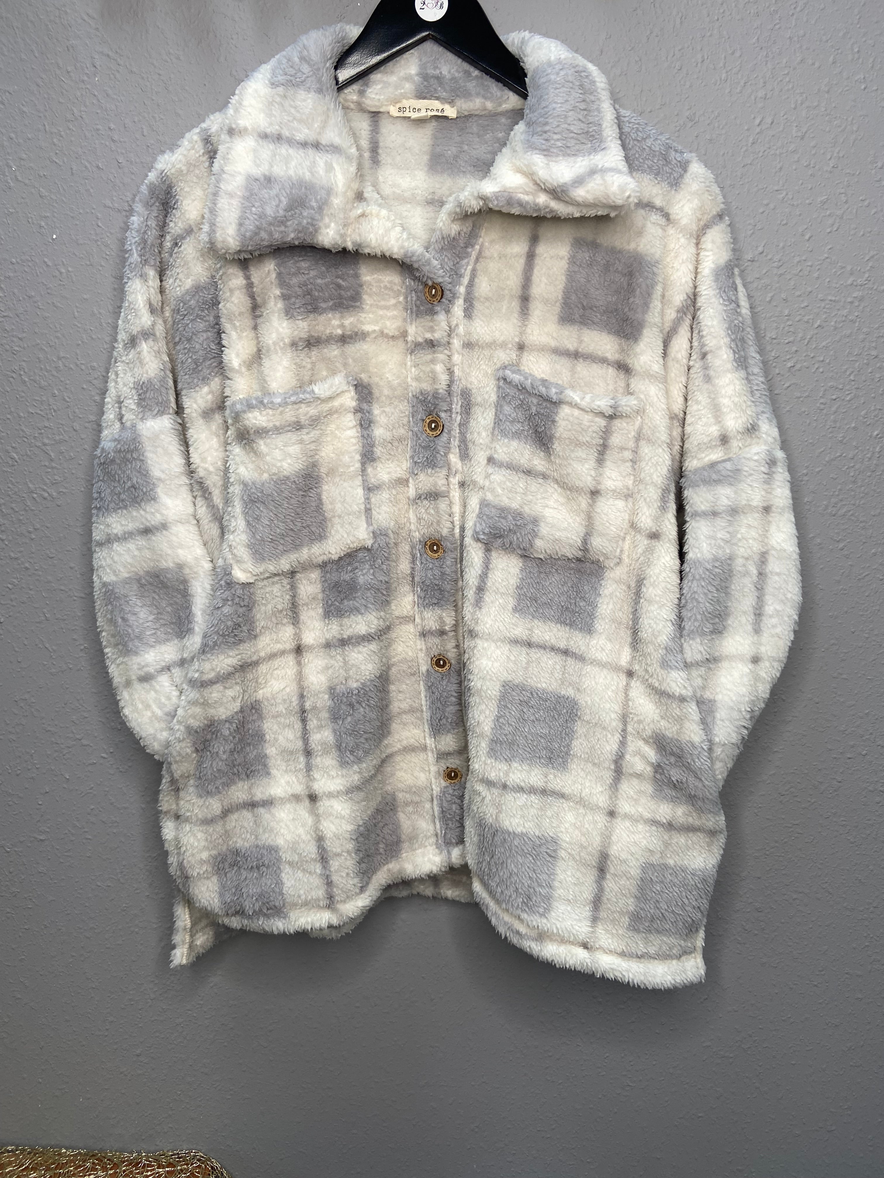 Fleece Plaid Shacket in Grey