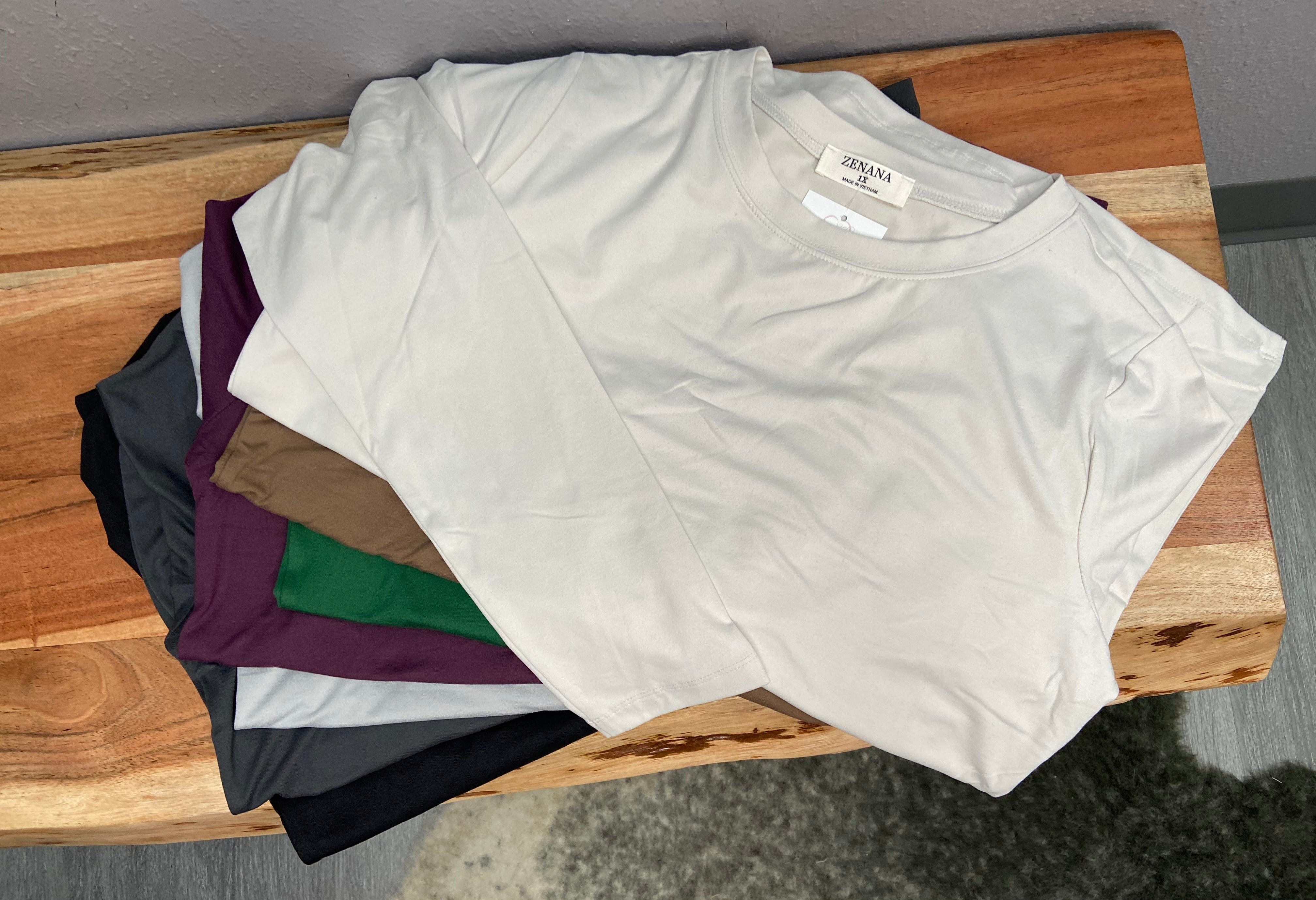 Brushed Microfiber Long Sleeve Round Neck Tee in Light Gray