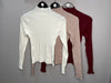 Ribbed Pointelle Mock Neck Sweater in Mauve Desert