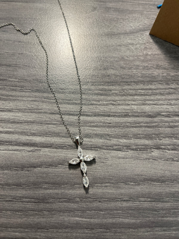 Silver Crystal Cross Necklace