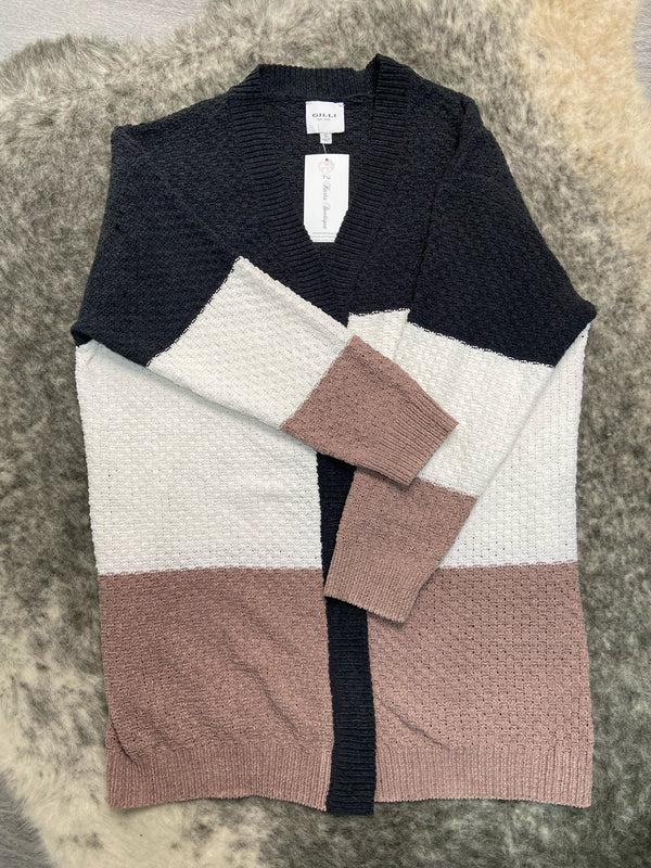 Long Sleeve Color Block Cardigan