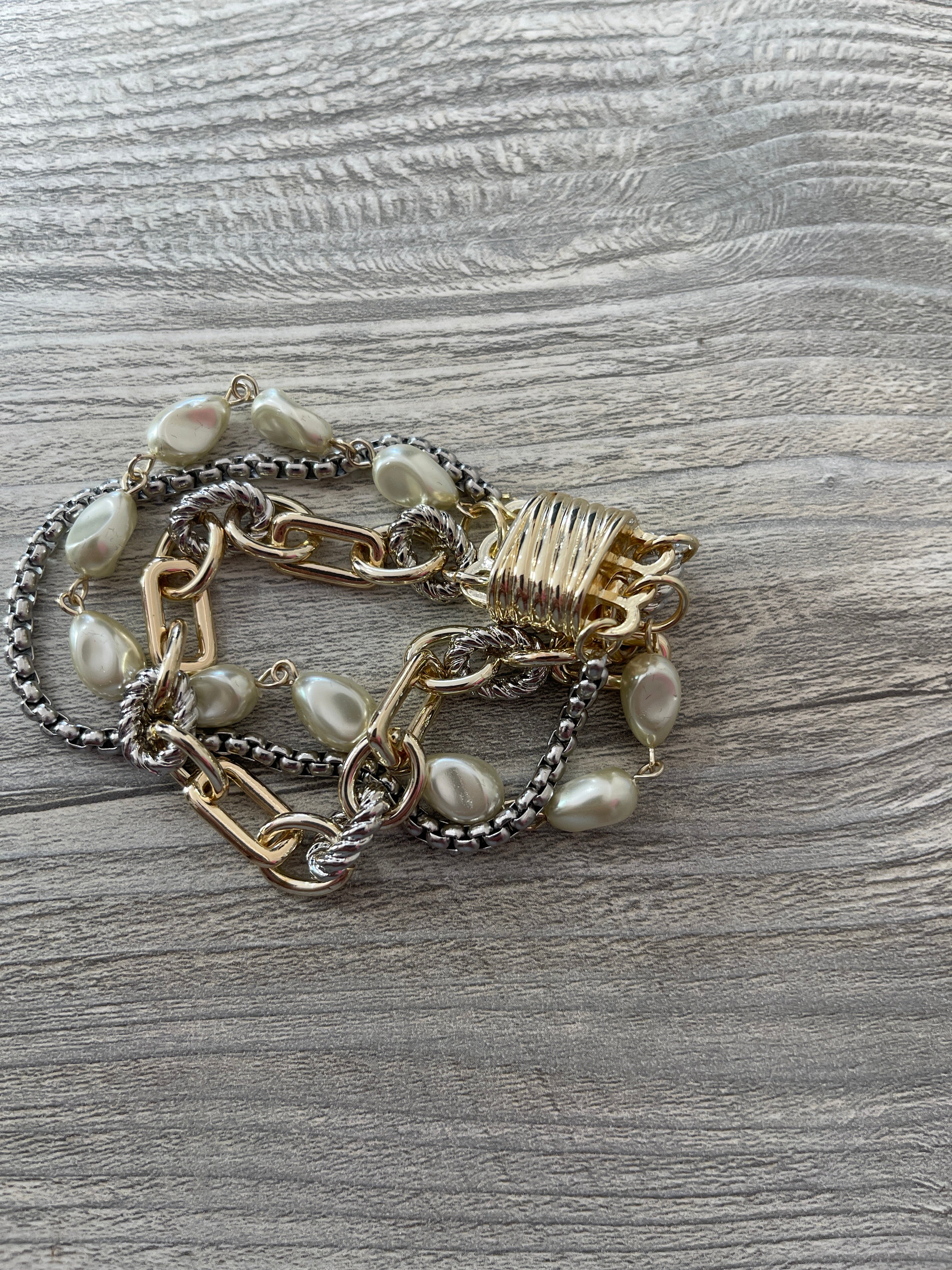 3 Row Bracelet w/Pearls