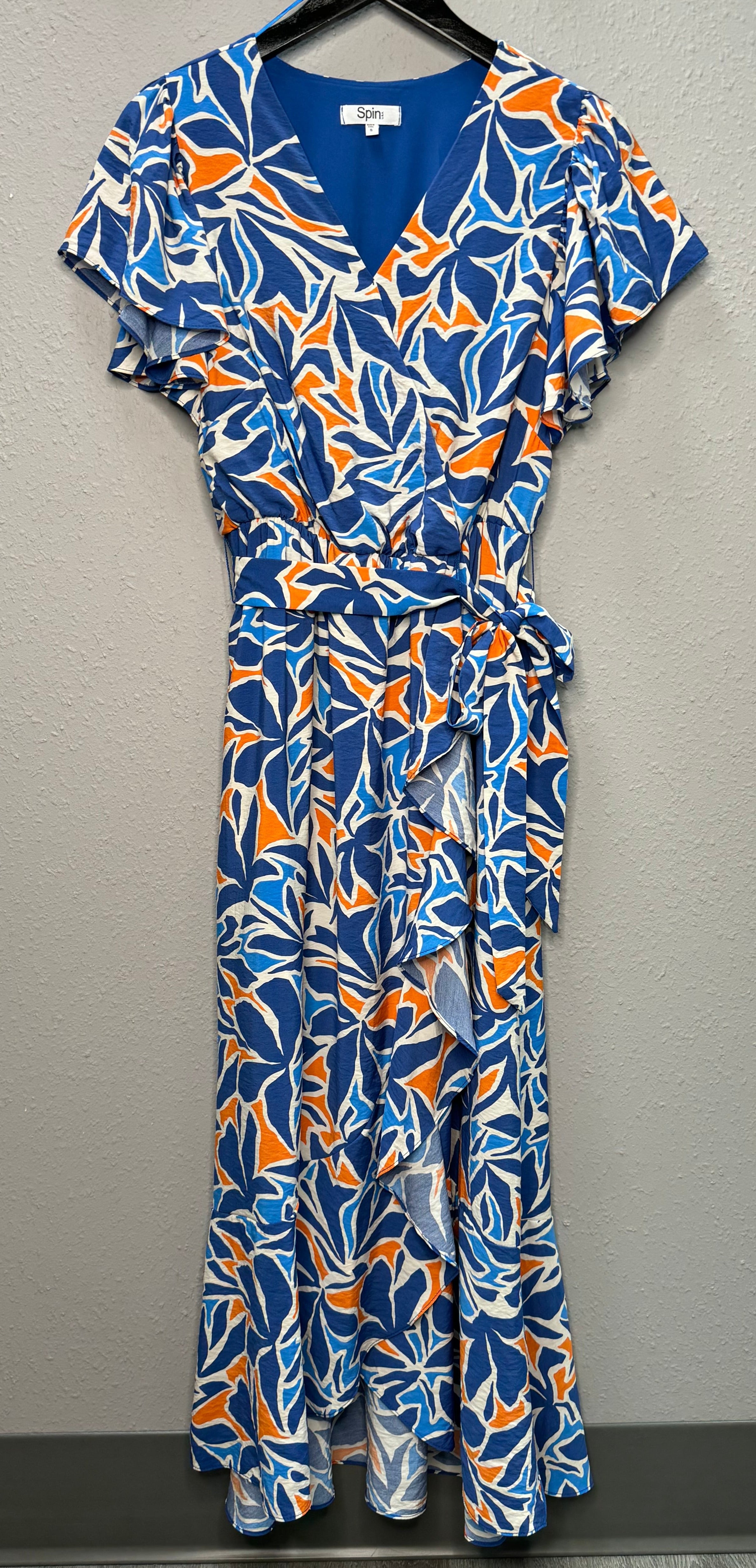 Blue and Orange V-Neck Dress