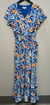 Blue and Orange V-Neck Dress