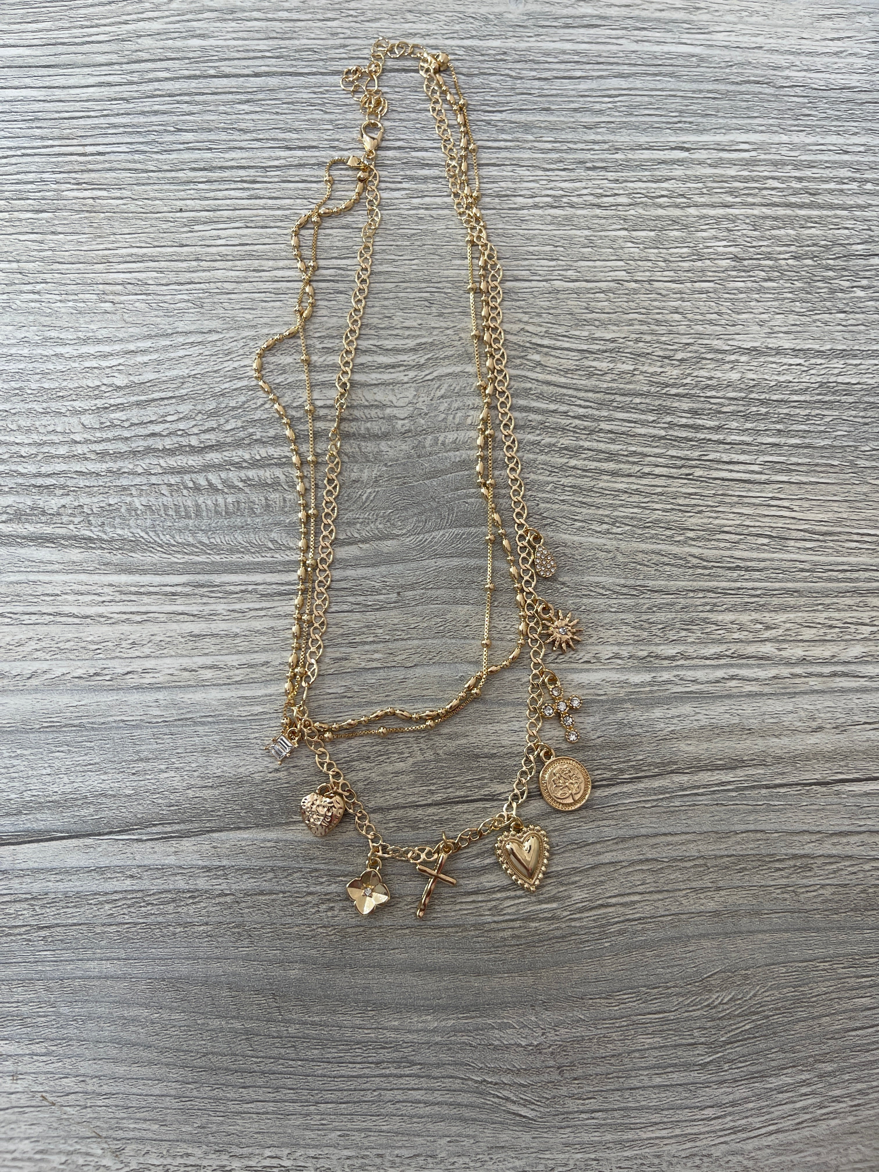 Layered Charm Necklace in Gold