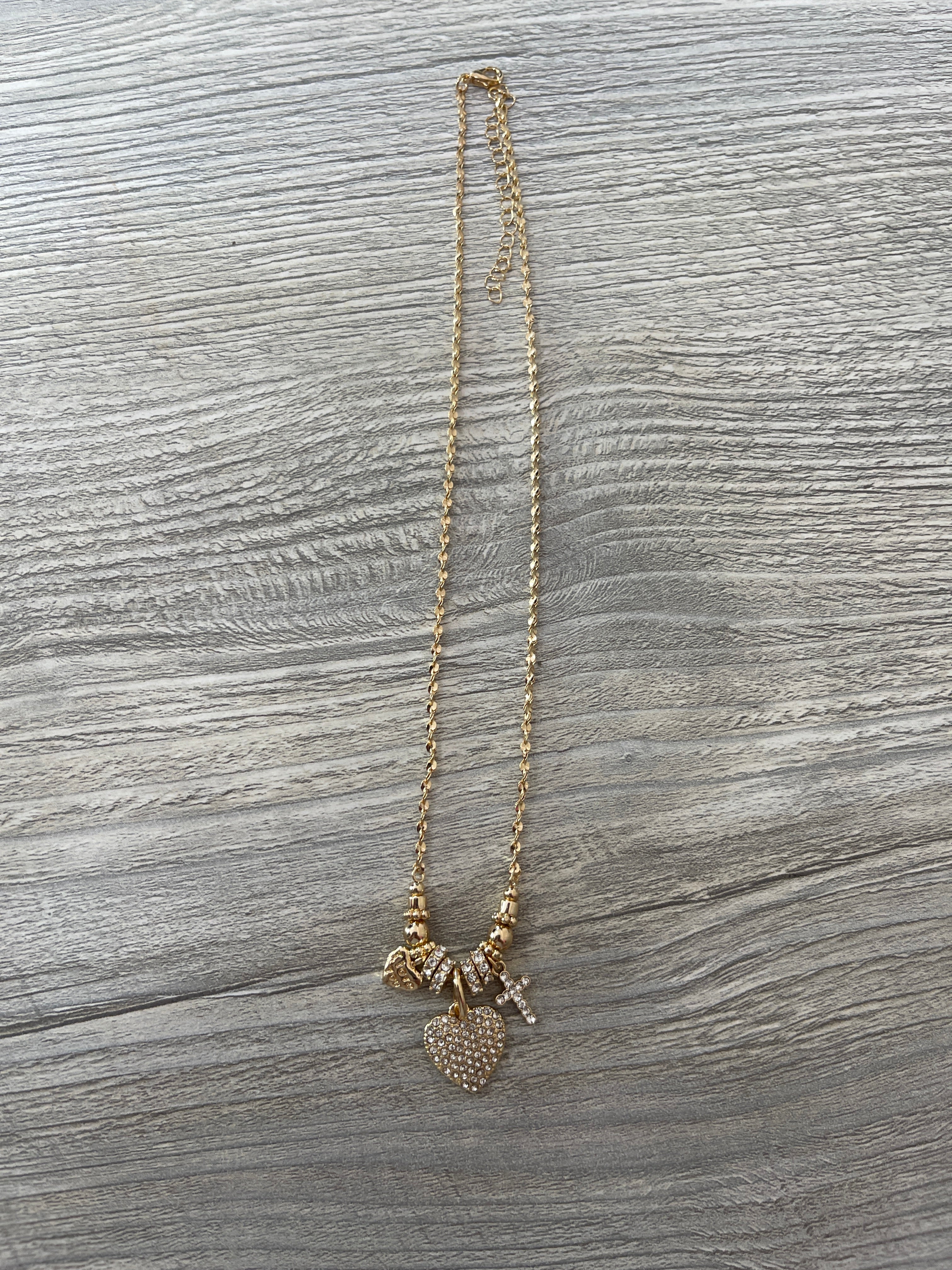 Double Hearts & Cross Charm Necklace