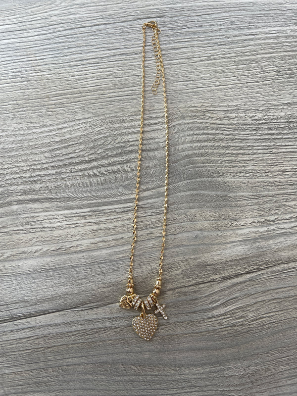 Double Hearts & Cross Charm Necklace