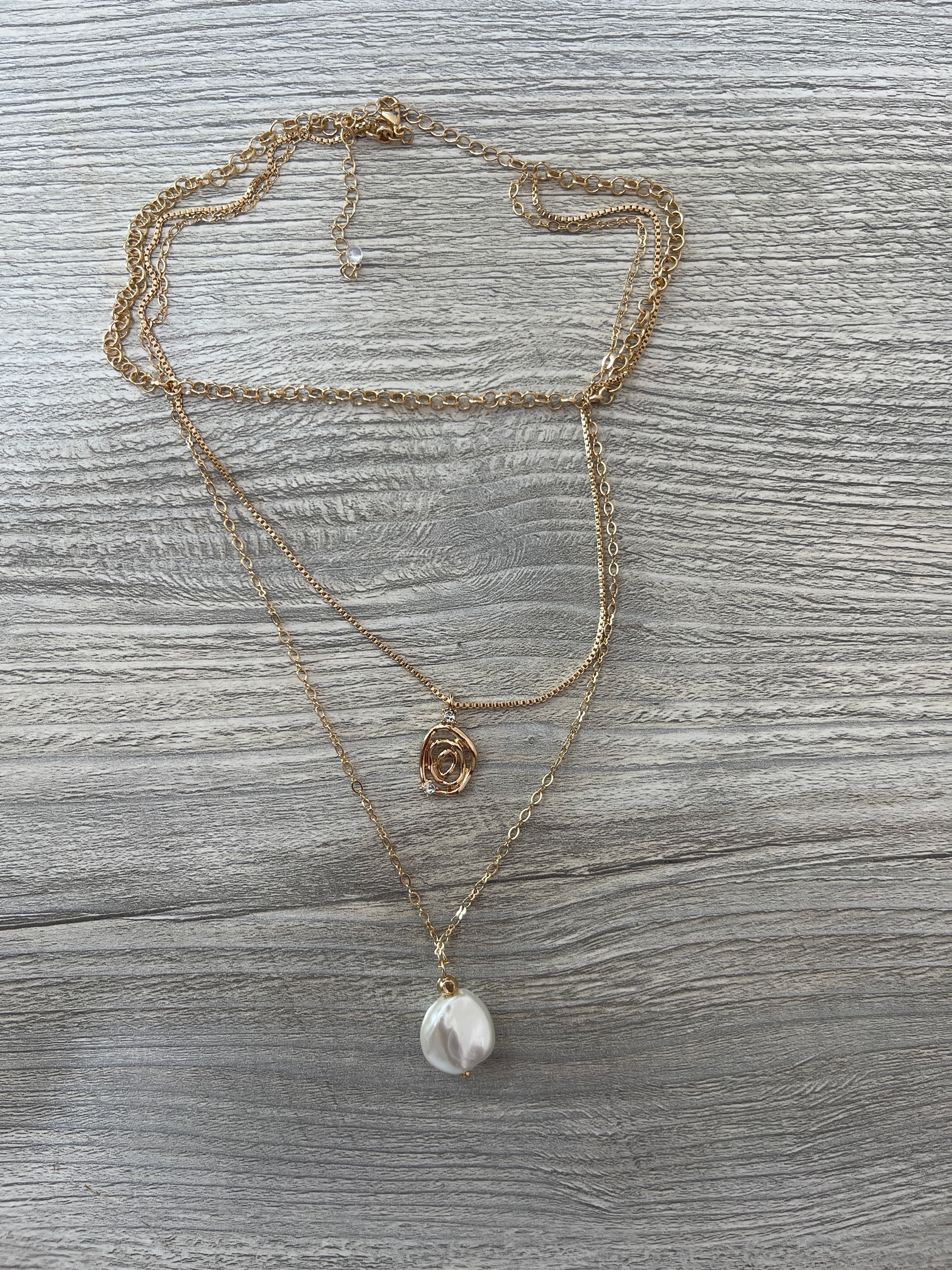 Multi Chain Pearl Drop Necklace