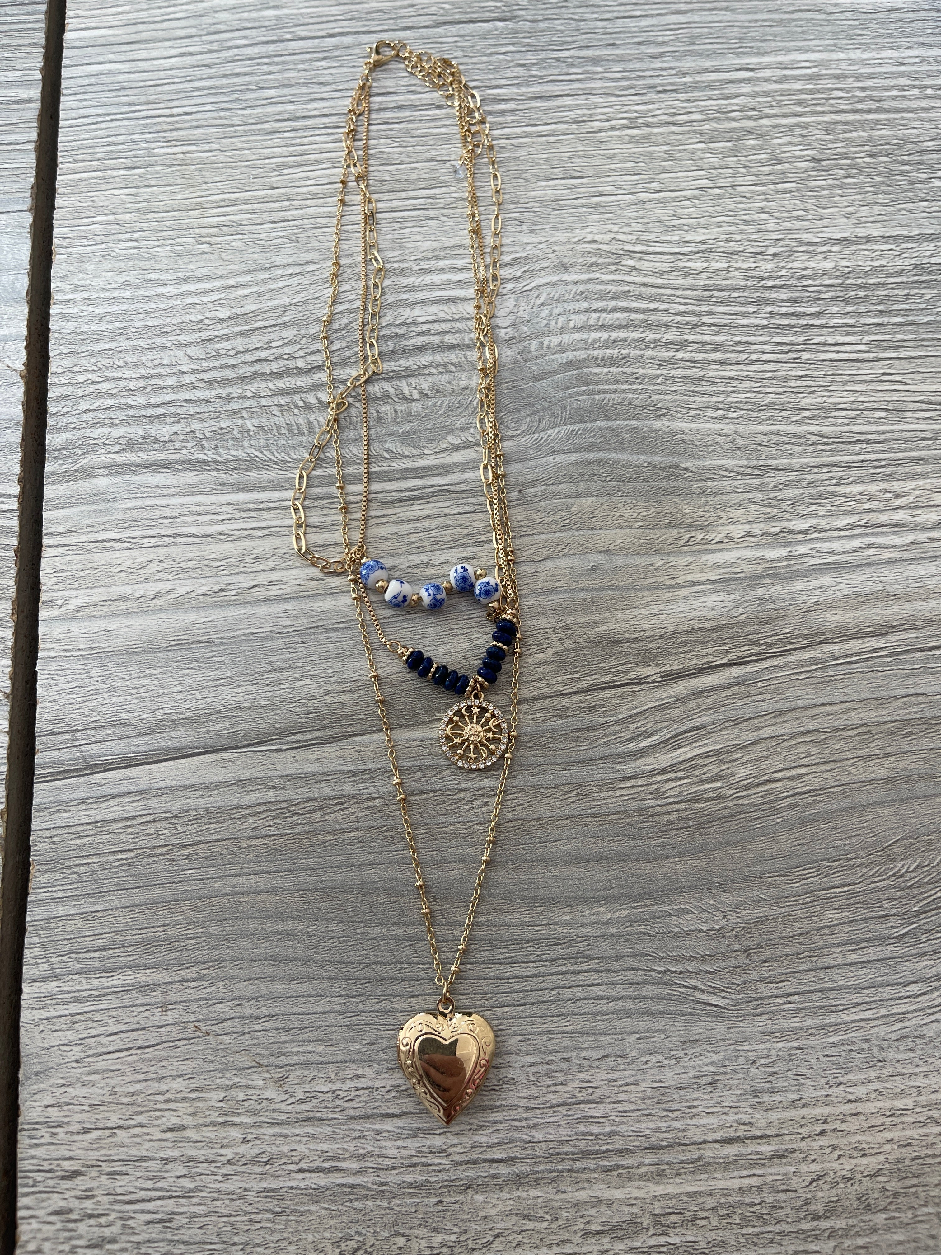 Multi Chain Gold Heart Pedant Necklace