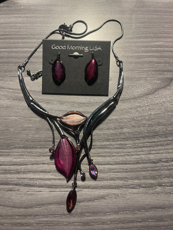 Gunmetal & Plum Leaf Statement Set
