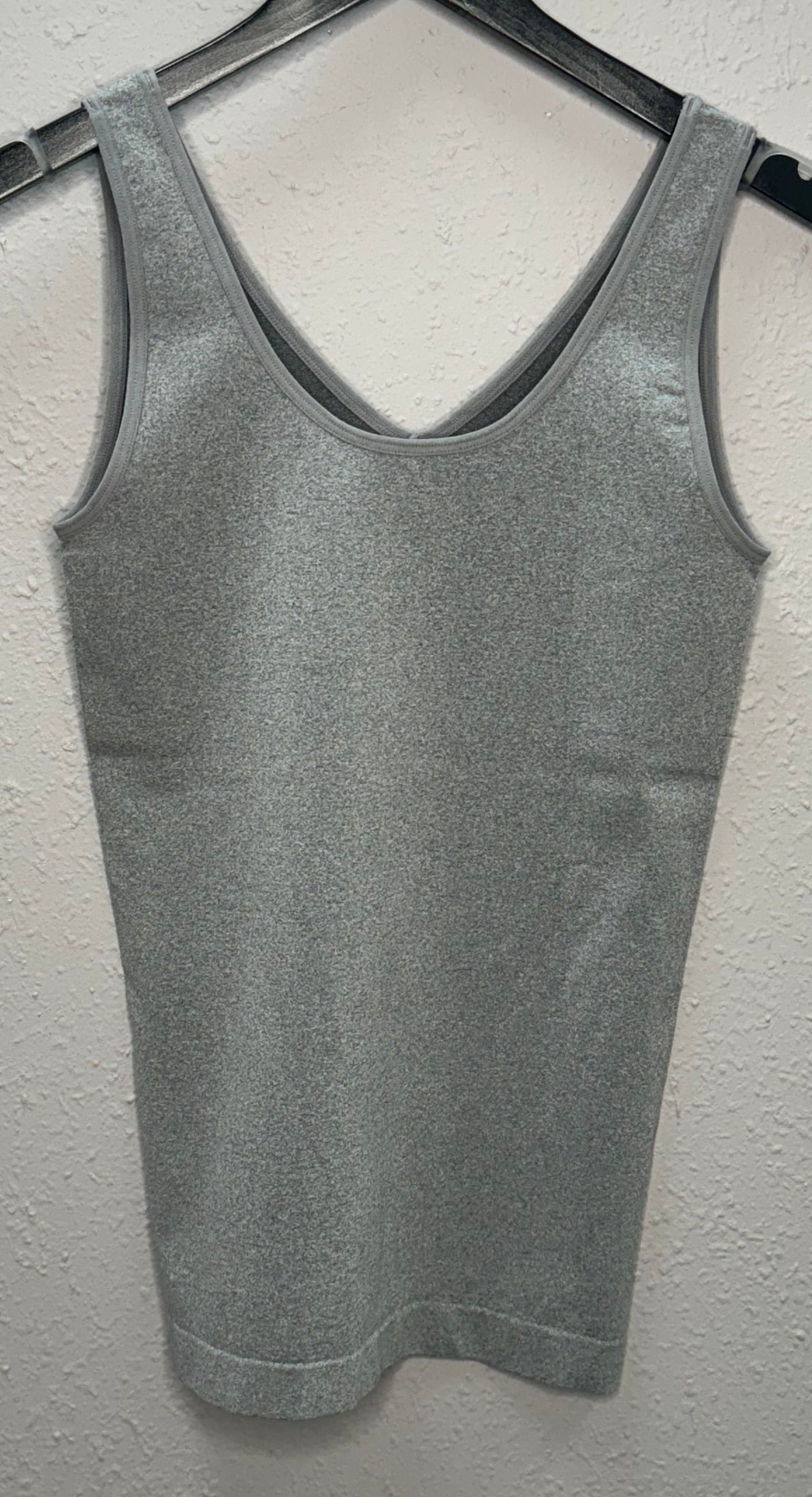 U-Neck Seamless Tank-Heather Grey
