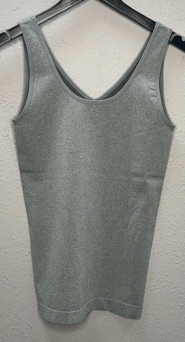 U-Neck Seamless Tank-Heather Grey