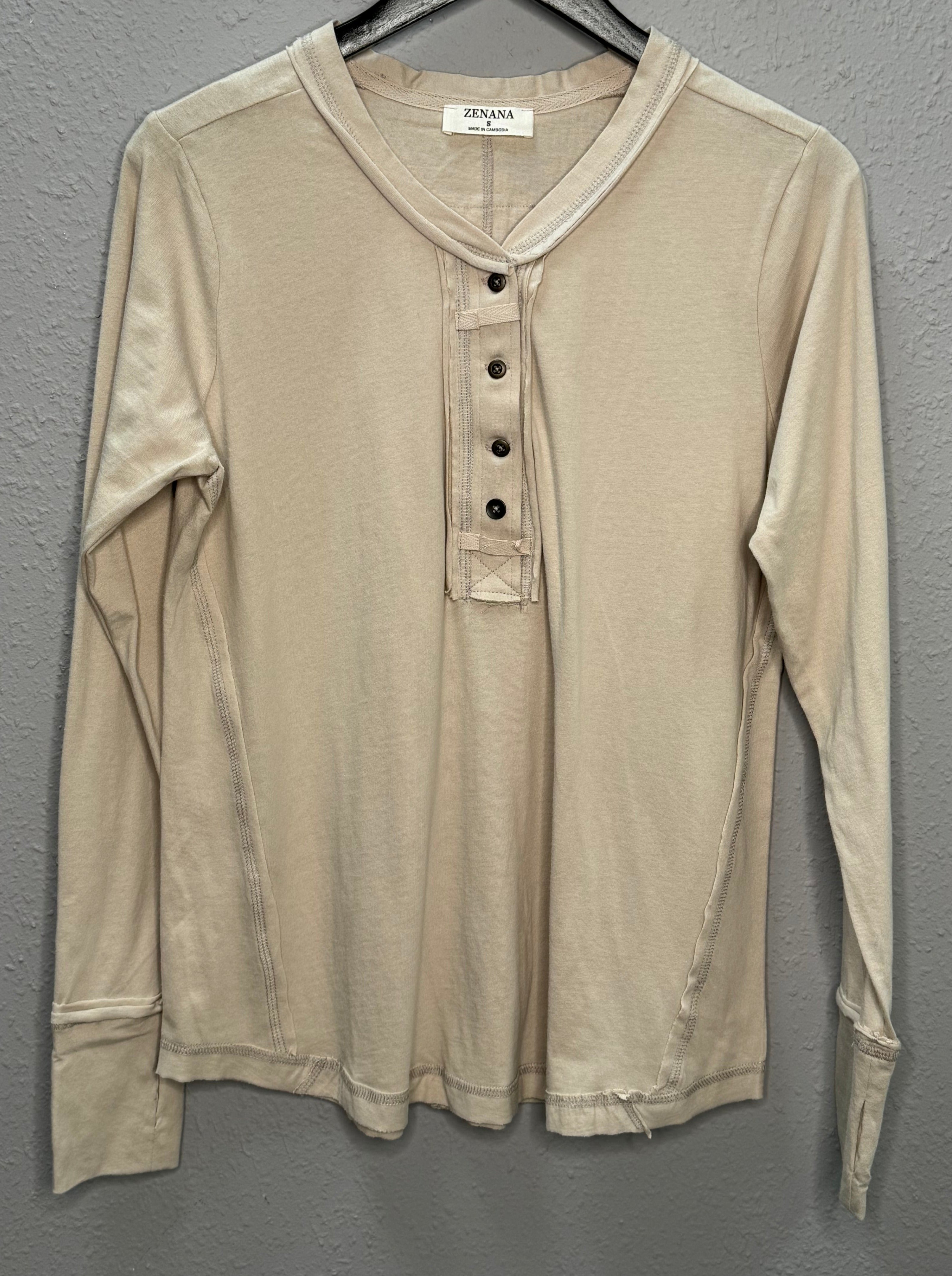 Button Closure Long Sleeve-Sand Beige