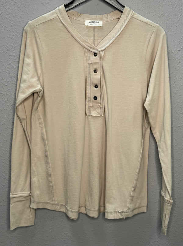 Button Closure Long Sleeve-Sand Beige