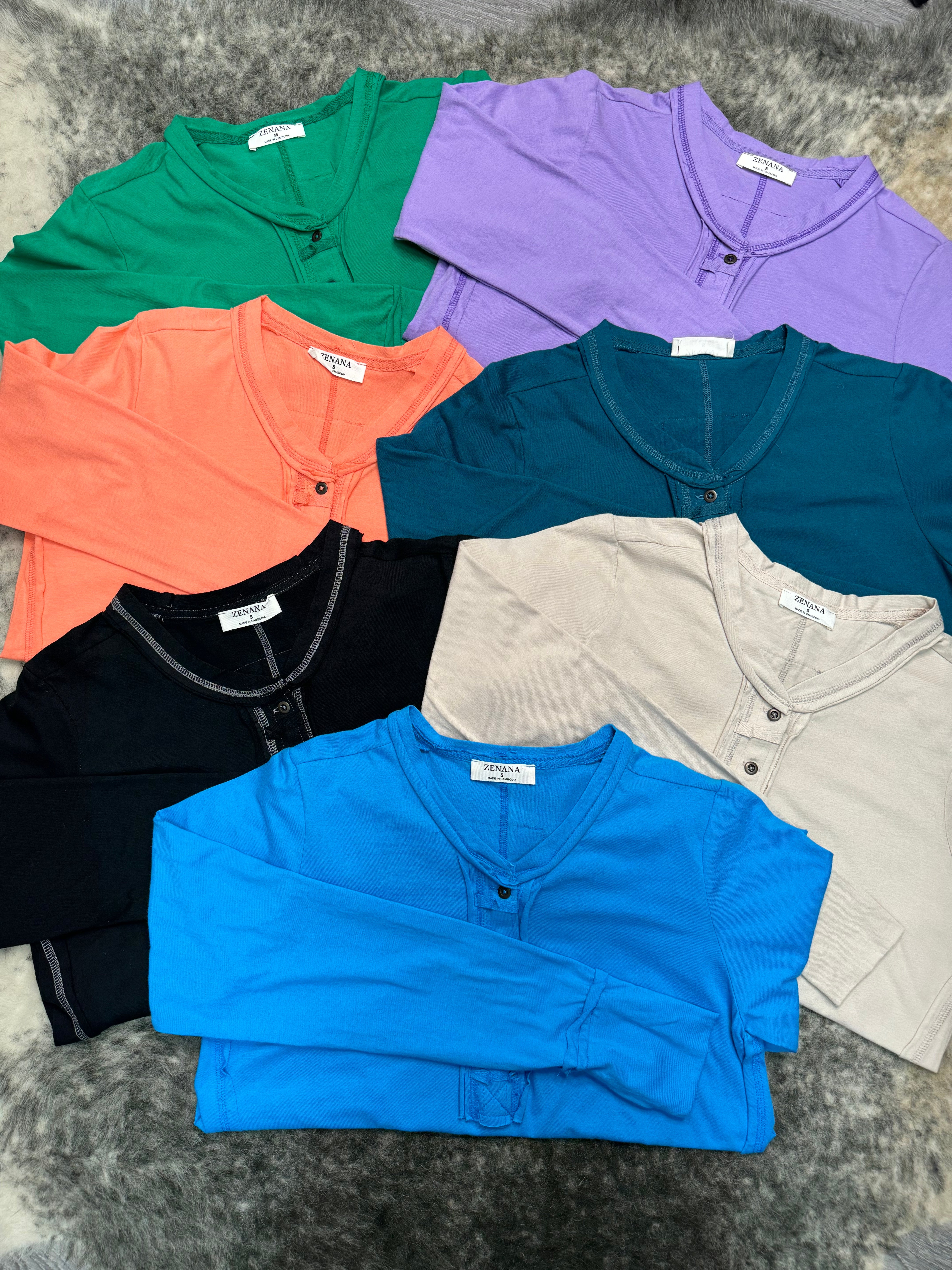 Button Closure Long Sleeve-Teal