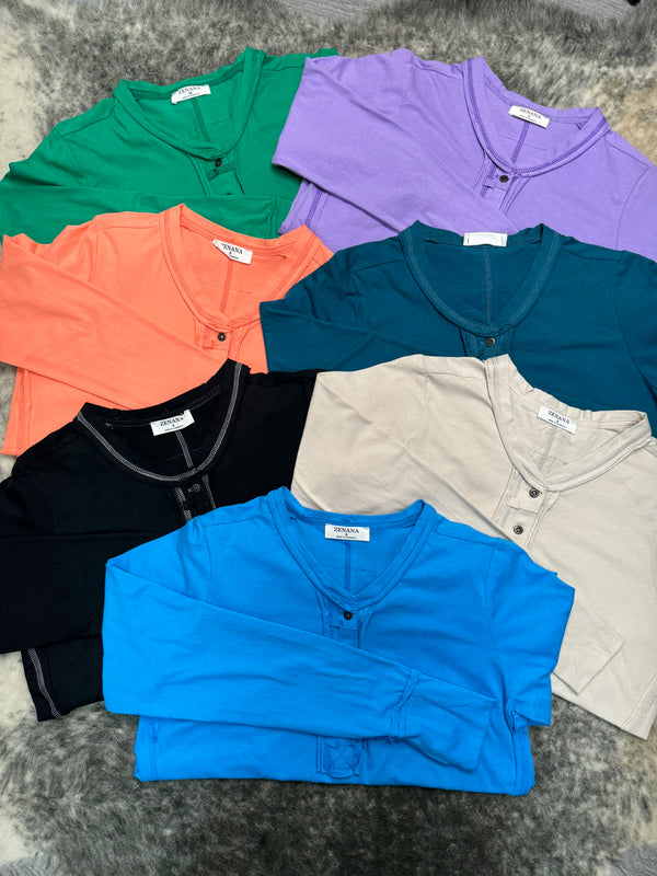 Button Closure Long Sleeve-Teal