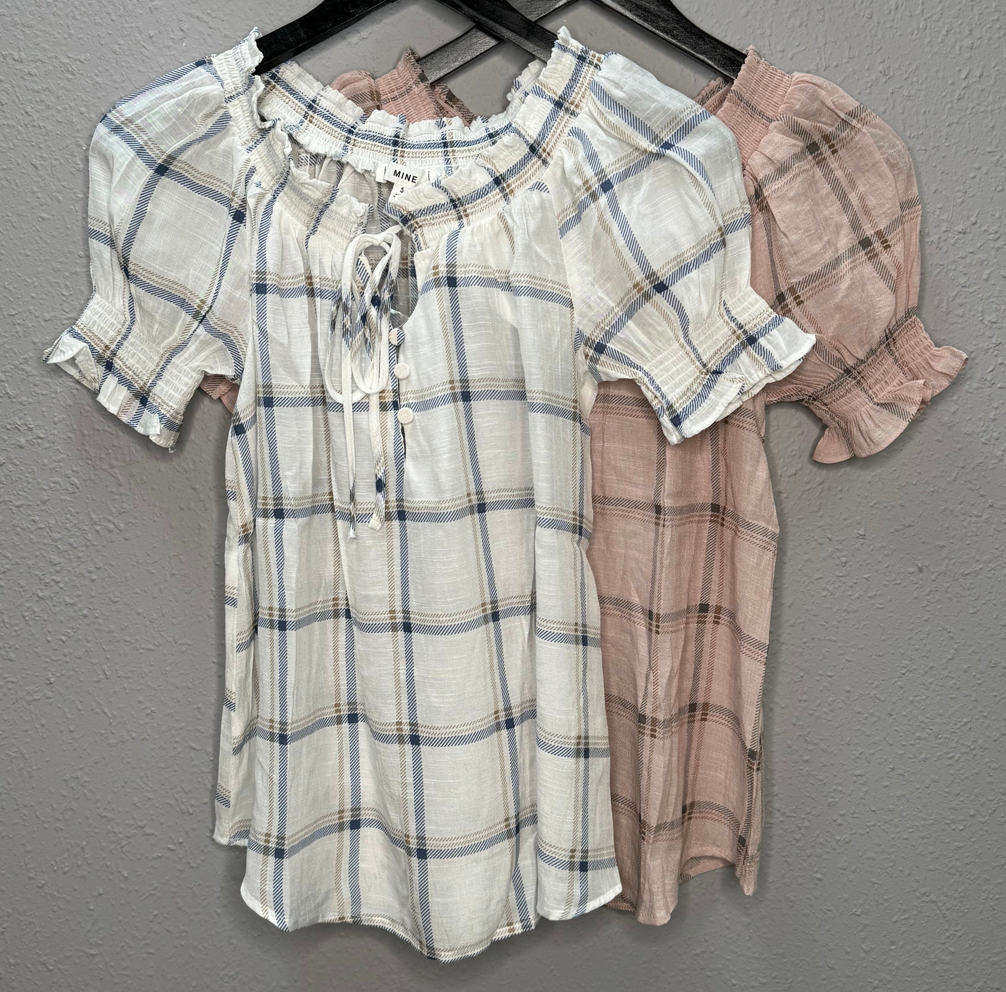 Plaid Woven Top in Blush