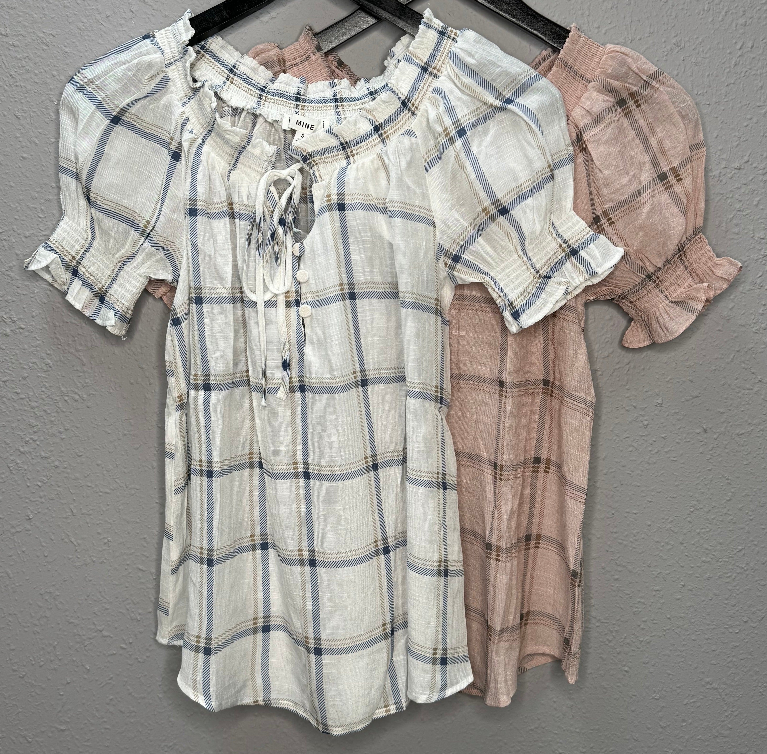 Plaid Woven Top in Navy