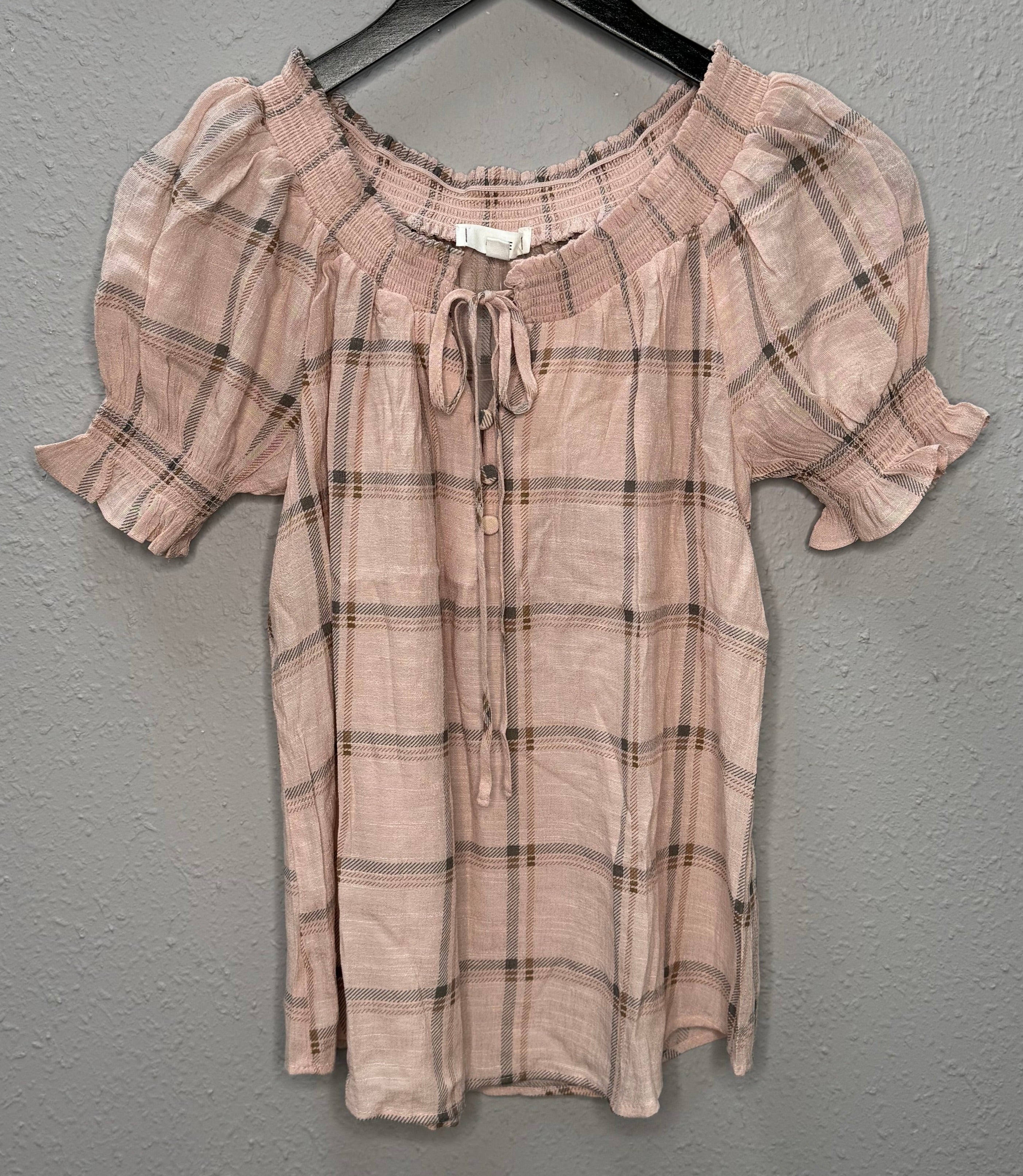 Plaid Woven Top in Blush