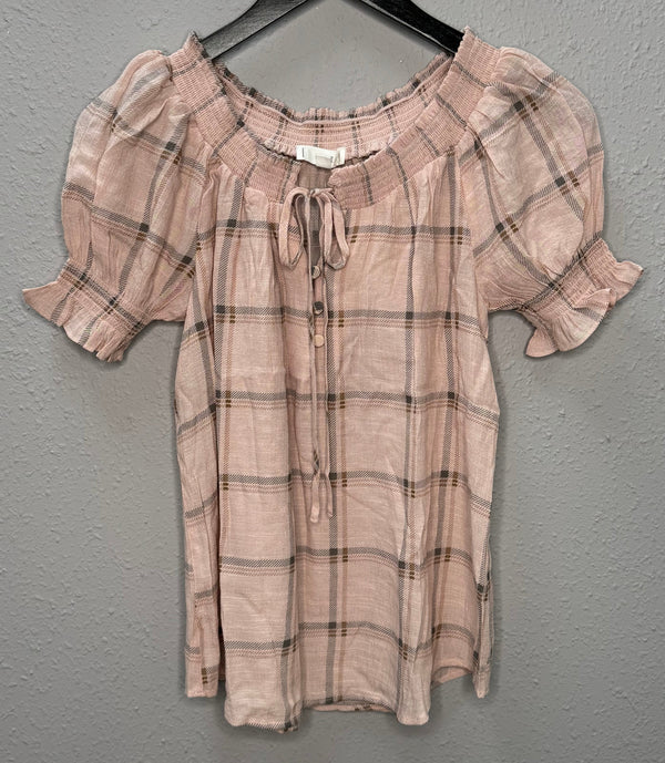 Plaid Woven Top in Blush
