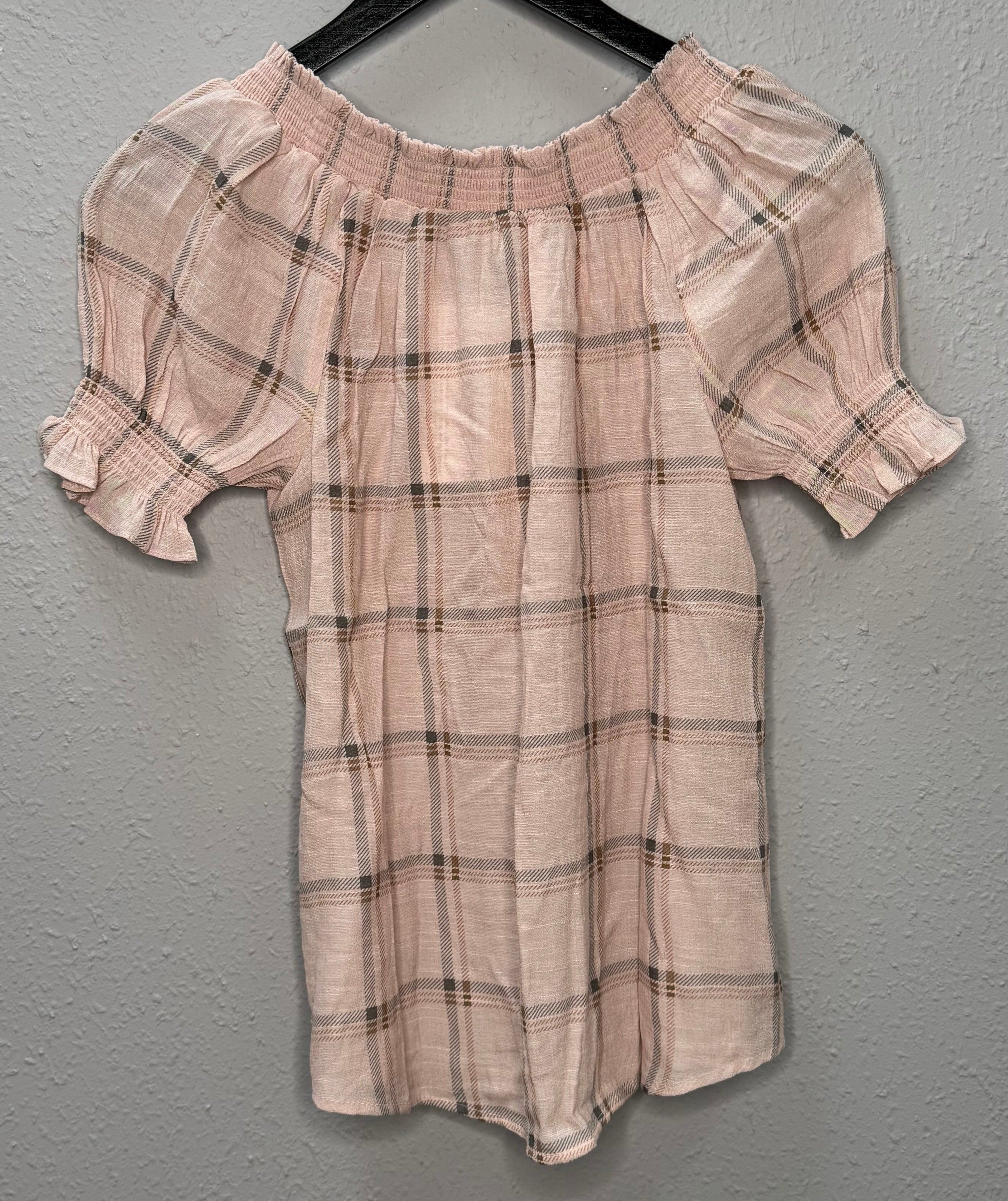 Plaid Woven Top in Blush