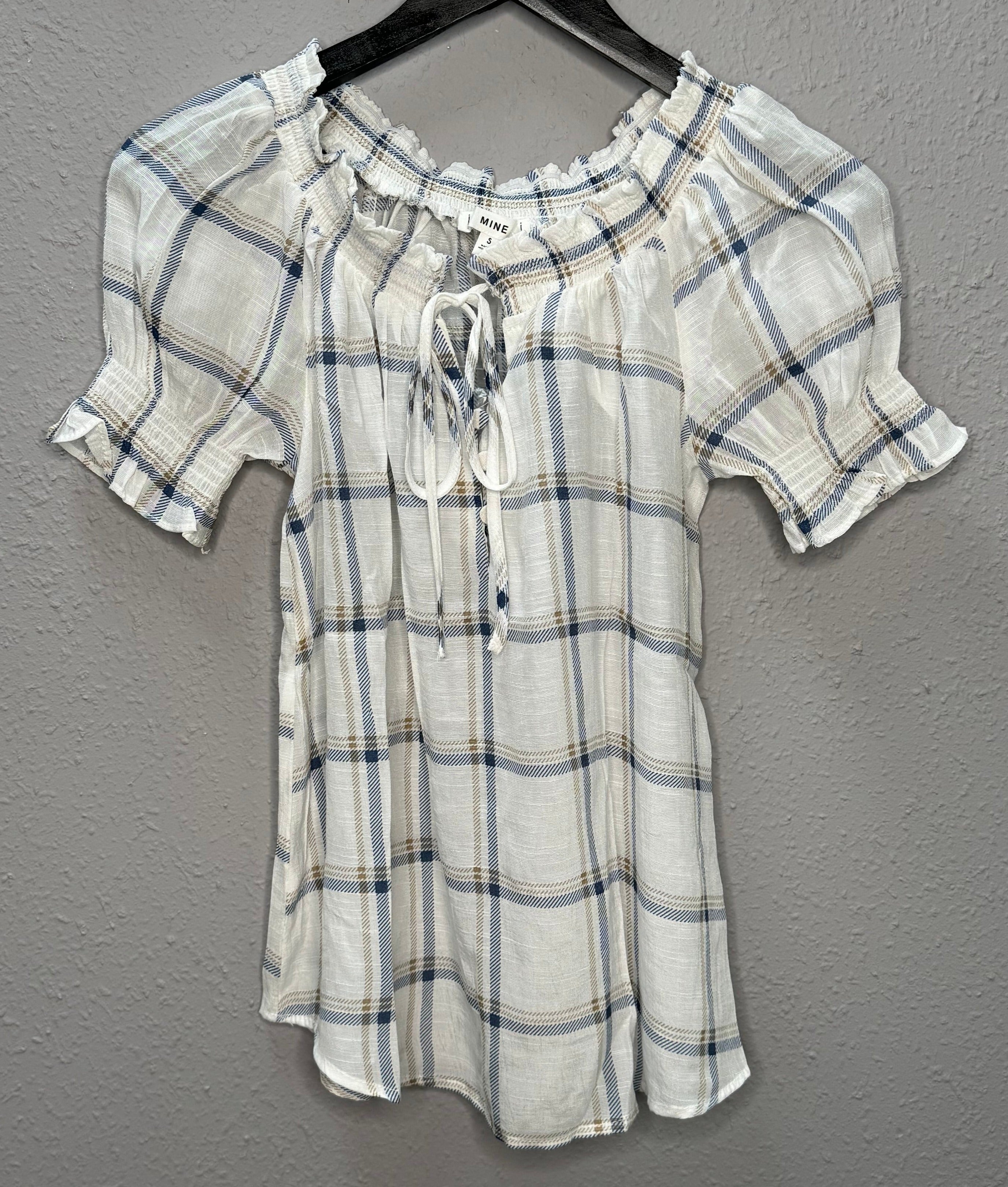 Plaid Woven Top in Navy