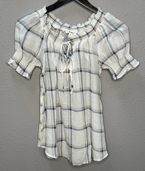 Plaid Woven Top in Navy