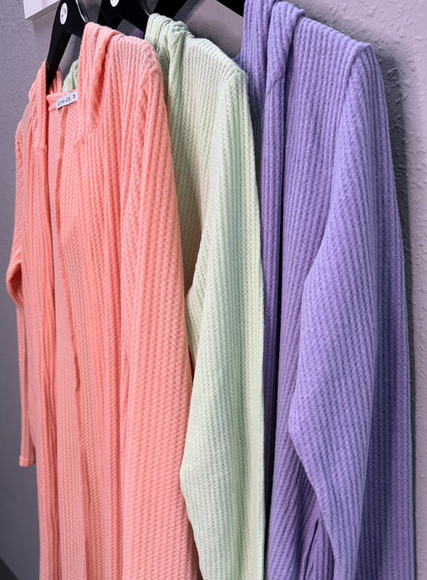 MM Hooded Waffle Cardigan - Lime