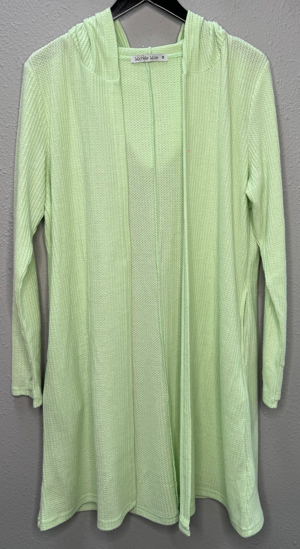 MM Hooded Waffle Cardigan - Lime