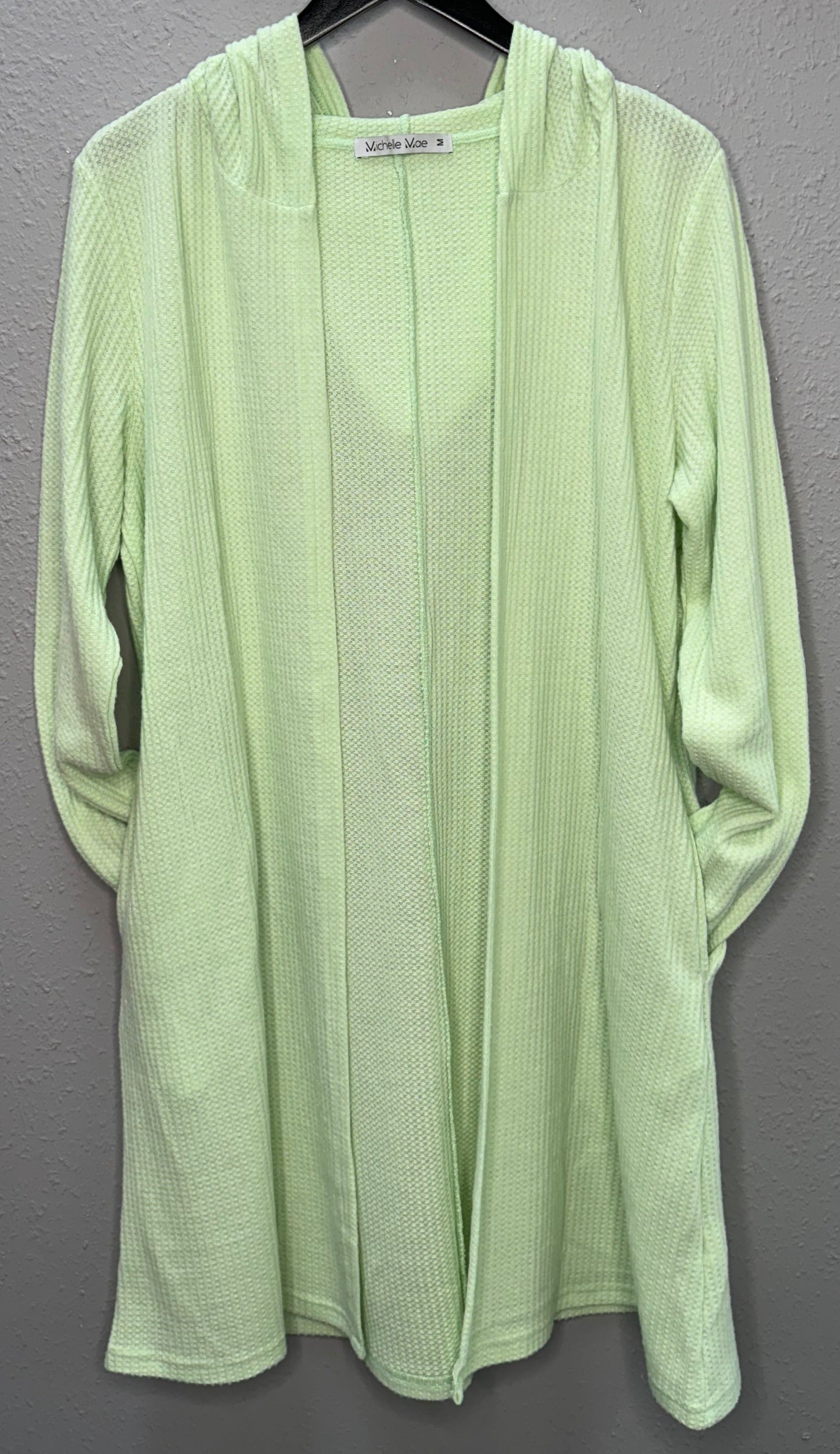 MM Hooded Waffle Cardigan - Lime