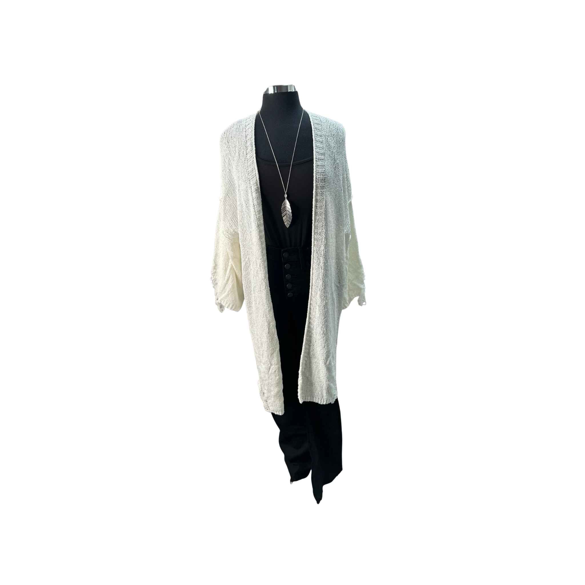 Ivory Distressed Cardigan Sweater
